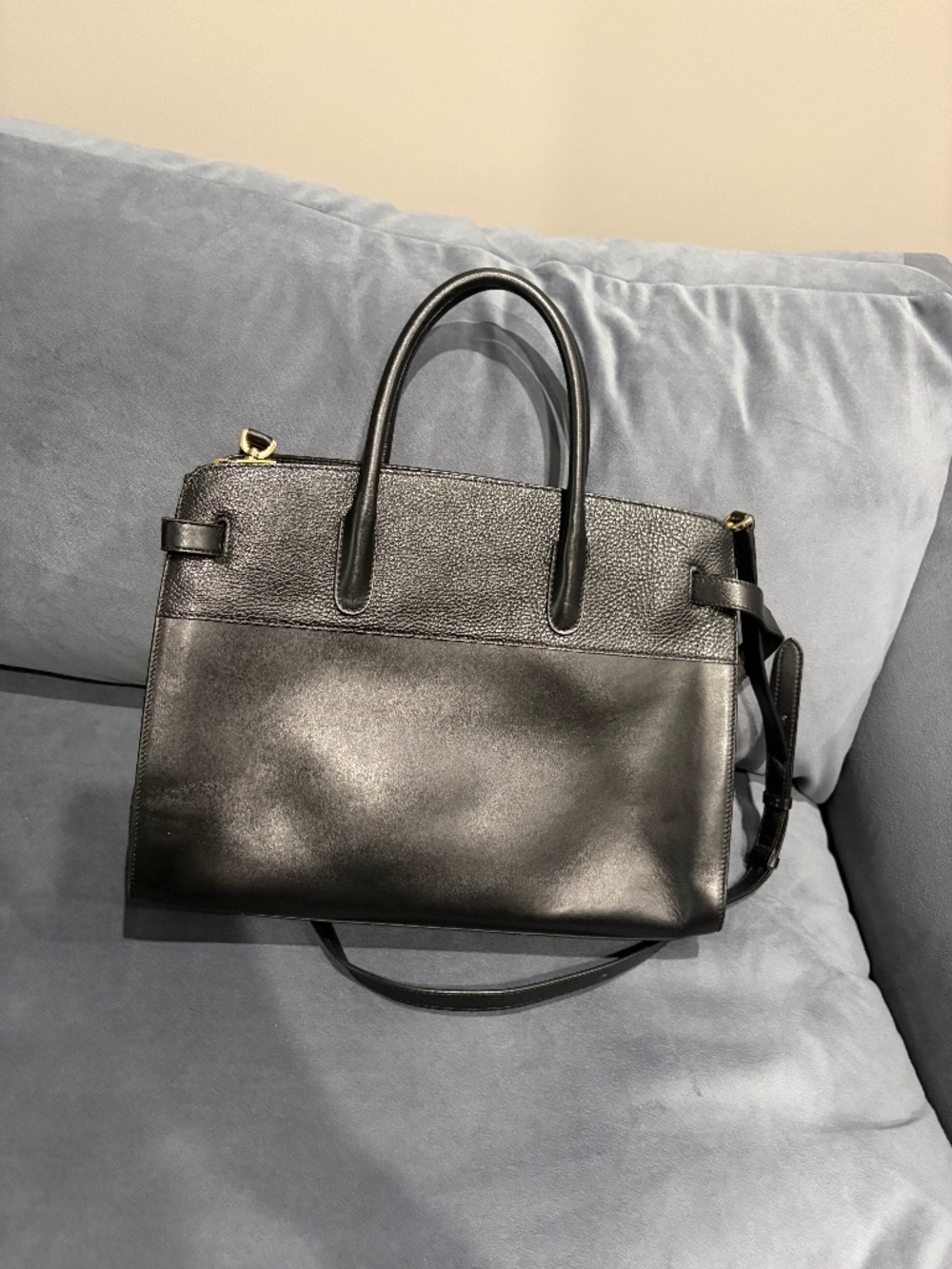 Cuyana black leather satchel bag